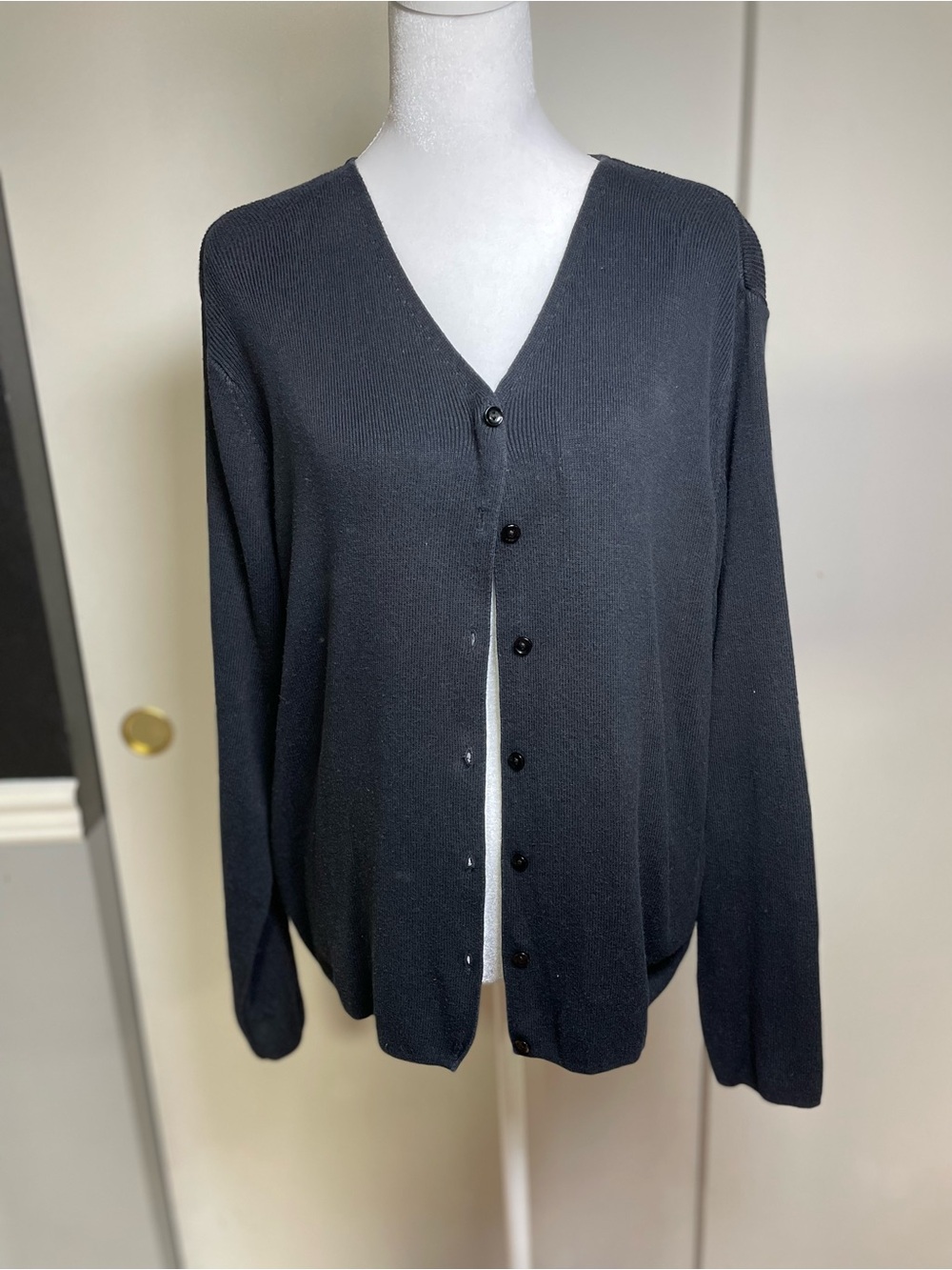 Sag Harbor Black V-Neck Button Front Cardigan